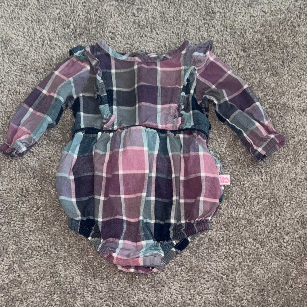 Ruffle Butts Plaid Long Sleeve Bubble Romper